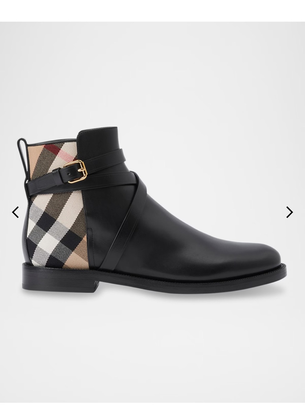 Burberry Black Leather Ankle Boots with Vintage Check Heel Panel